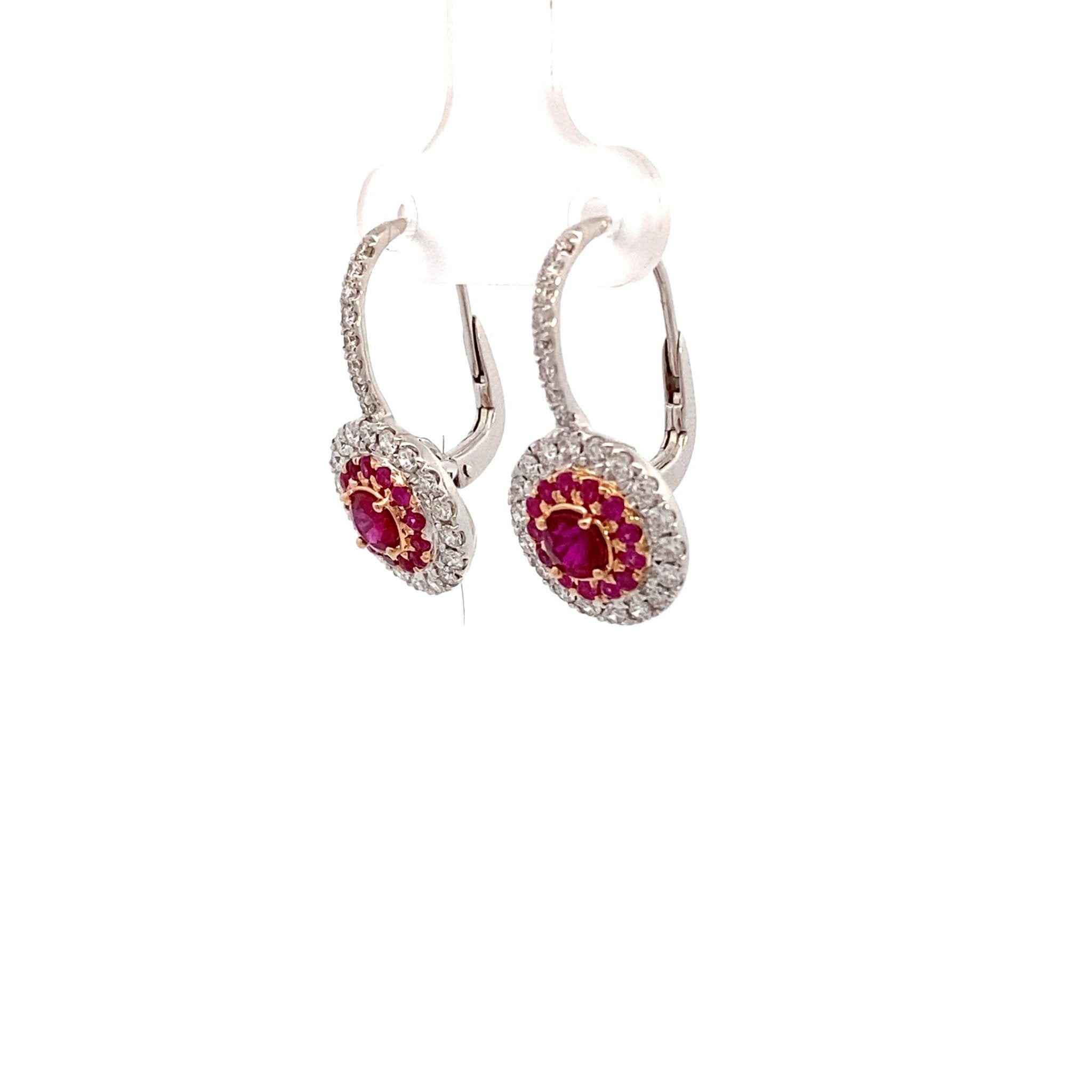 Drop earrings with a cluster of ruby & diamonds 18kt white gold by Yael - Gaines Jewelers