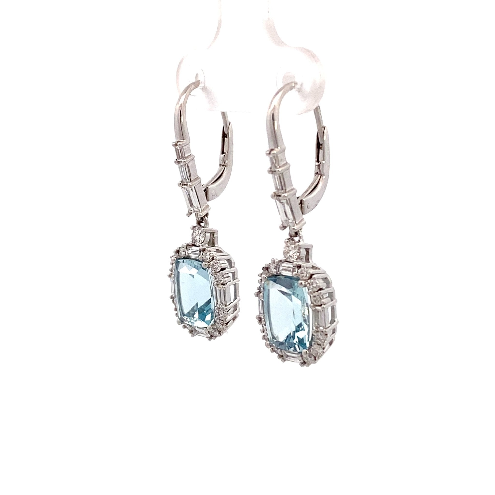 Drop earrings with aquamarine & diamonds 18kt white gold by Yael - Gaines Jewelers
