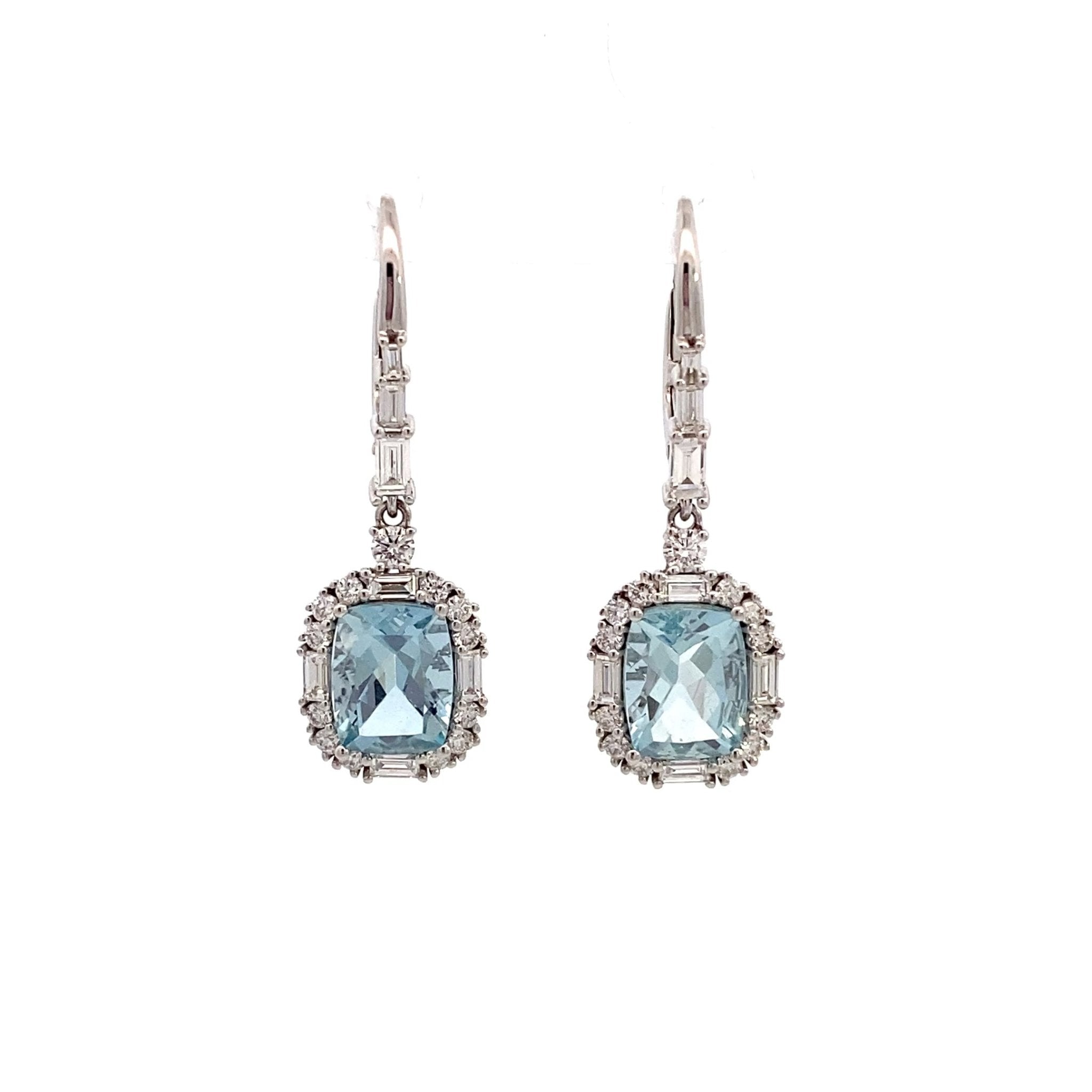 Drop earrings with aquamarine & diamonds 18kt white gold by Yael - Gaines Jewelers