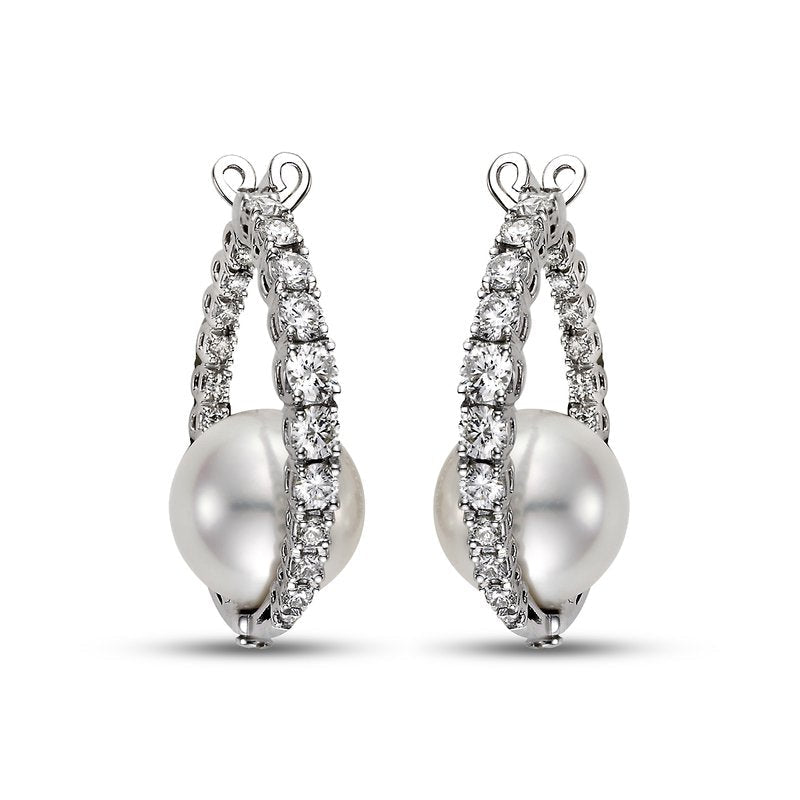 Earrings - 13MM South Seas Pearl Earrings W/1.32CT - 18k White Gold - Mastoloni - Gaines Jewelers