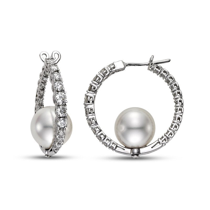 Earrings - 13MM South Seas Pearl Earrings W/1.32CT - 18k White Gold - Mastoloni - Gaines Jewelers