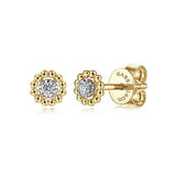 Earrings- 14k yg tiny diamond stud bead halo - Gaines Jewelers