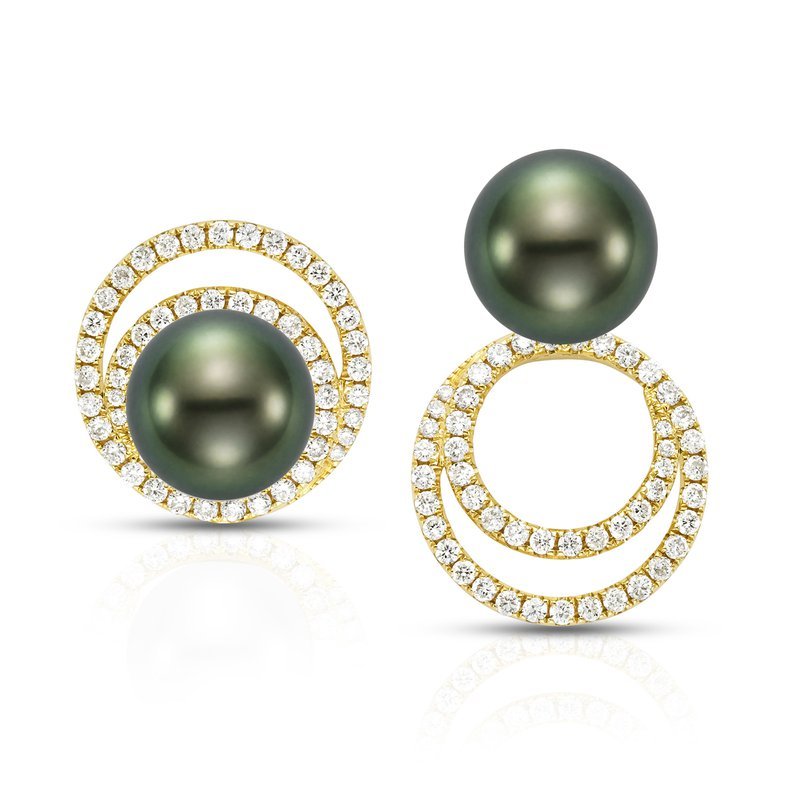 Earrings 2 - part with a Tahitian pearl & diamond spiral jacket 18kt white gold - Gaines Jewelers