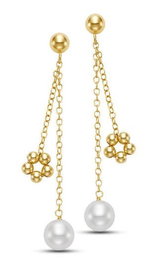 Earrings dangling with a fresh water pearls & bead halo 14kt yellow gold - Mastoloni - Gaines Jewelers