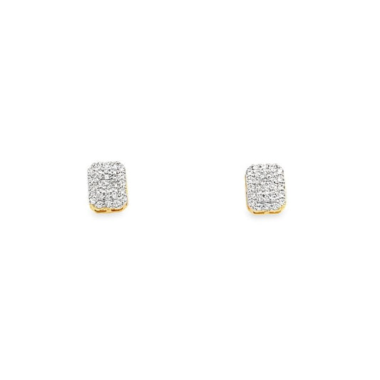 Earrings - diamond clusters rectangular studs 14kt yellow gold - Gaines Jewelers