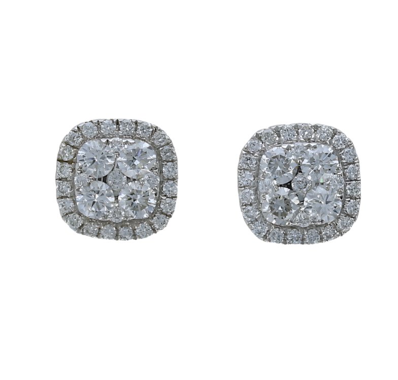 Earrings diamond cushion shape studs - Gaines Jewelers