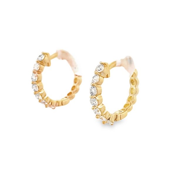 Earrings- diamond hoop earrings 14kt yellow gold - Gaines Jewelers