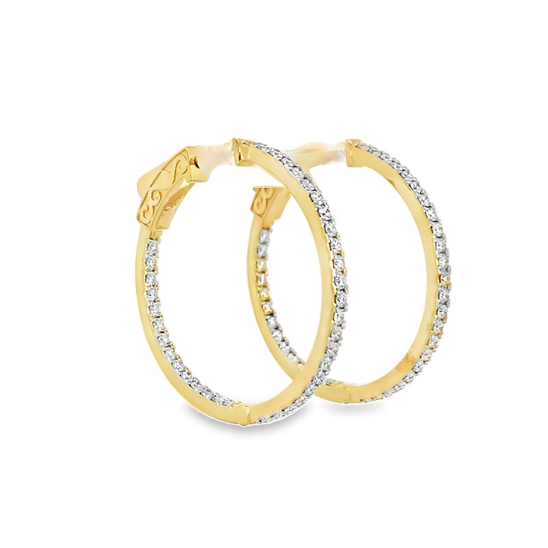 ****Earrings - diamond hoops inside - out 1.04ct thin 14kt yellow gold - Gaines Jewelers