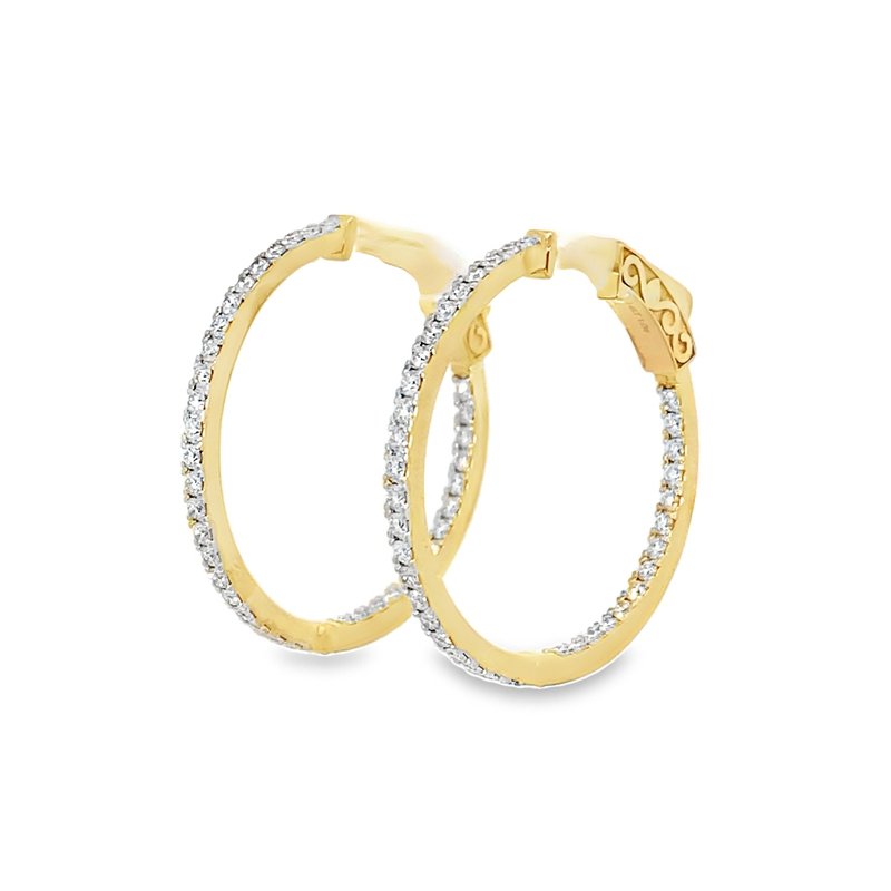 ****Earrings - diamond hoops inside - out 1.04ct thin 14kt yellow gold - Gaines Jewelers