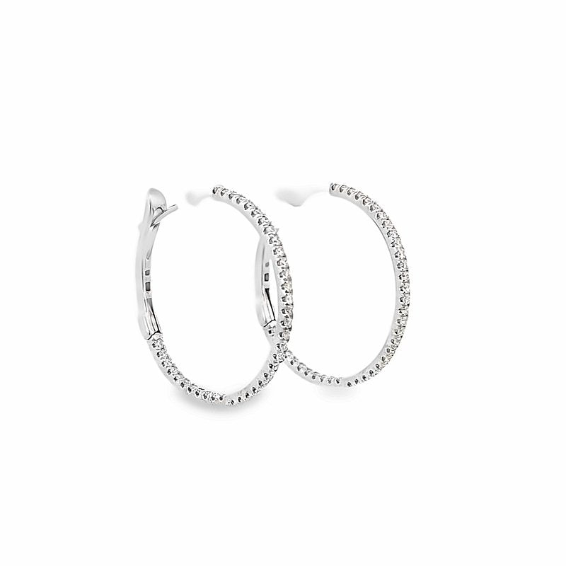 Earrings diamond hoops inside-out 60=.30ct 14kt white gold - Gaines Jewelers