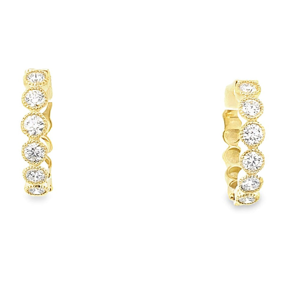 Earrings diamond hoops set in coin edge bezels 14kt yellow gold - Gaines Jewelers