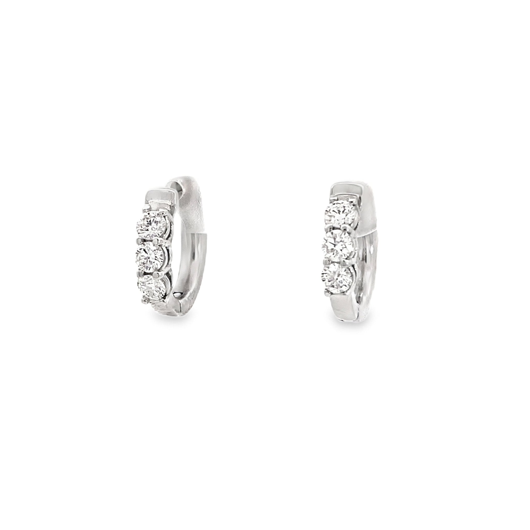 Earrings diamond huggies 6=0.73ct 14kt white gold - Gaines Jewelers