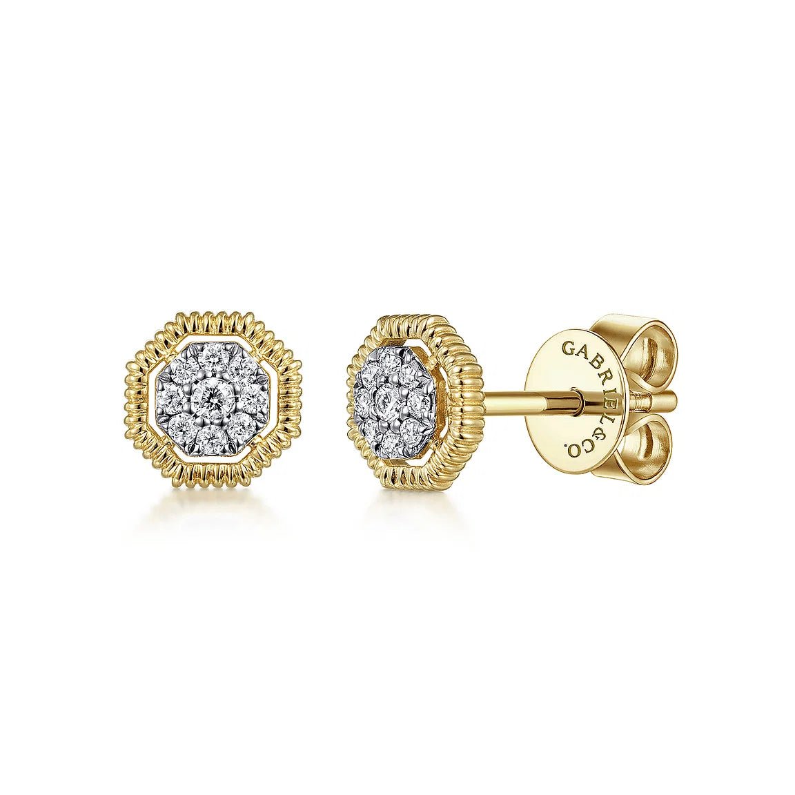 Earrings diamond pave' clusters small in octagonal setting - Gaines Jewelers