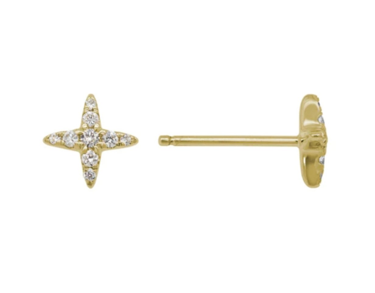 Earrings - diamond X stud 14kt yellow gold - Gaines Jewelers