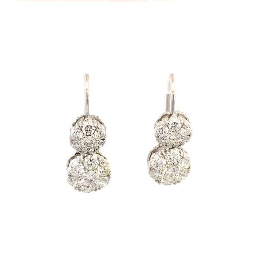 Earrings- double drop diamond clusters 18kt white gold - Gaines Jewelers