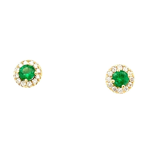 Earrings emerald & diamond cluster studs 14kt yellow gold - Gaines Jewelers