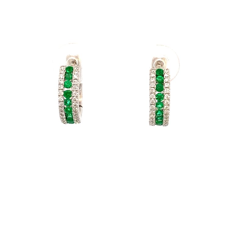 Earrings - emerald & diamond huggies 14kt white gold - Gaines Jewelers