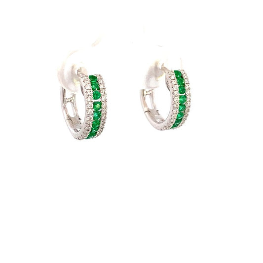 Earrings - emerald & diamond huggies 14kt white gold - Gaines Jewelers