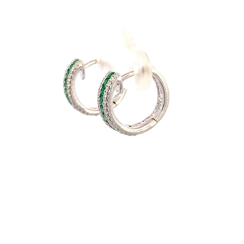 Earrings - emerald & diamond huggies 14kt white gold - Gaines Jewelers