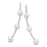 Earrings - Fresh Water Pearl Diamond Cluster Drops - 18k White Gold - Gaines Jewelers