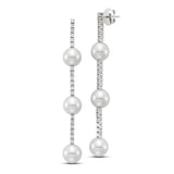 Earrings - Fresh Water Pearl Diamond Cluster Drops - 18k White Gold - Gaines Jewelers
