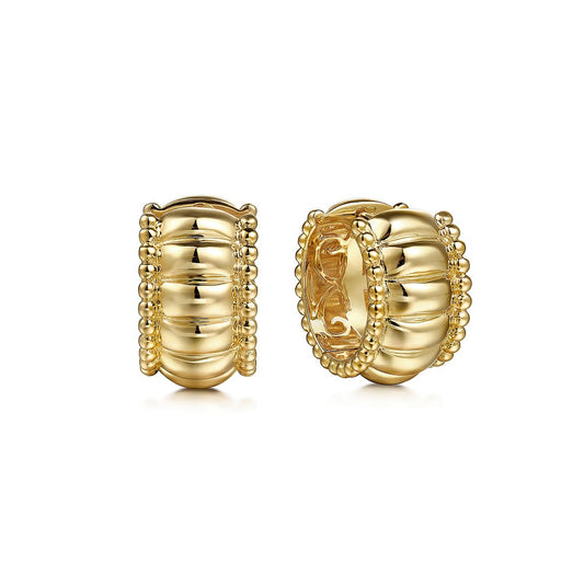 Earrings huggie hoops shrimp style 14kt yellow gold by Gabriel - Gaines Jewelers