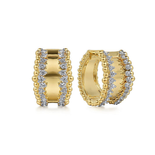 Earrings huggie style with diamond edges 14kt yellow gold - Gaines Jewelers