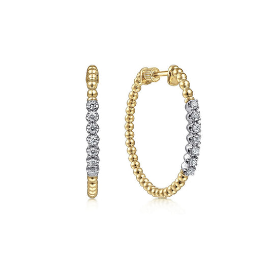 Earrings large diamond hoops with 7 stones in front 2 - tone karat gold by Gabriel - Gaines Jewelers