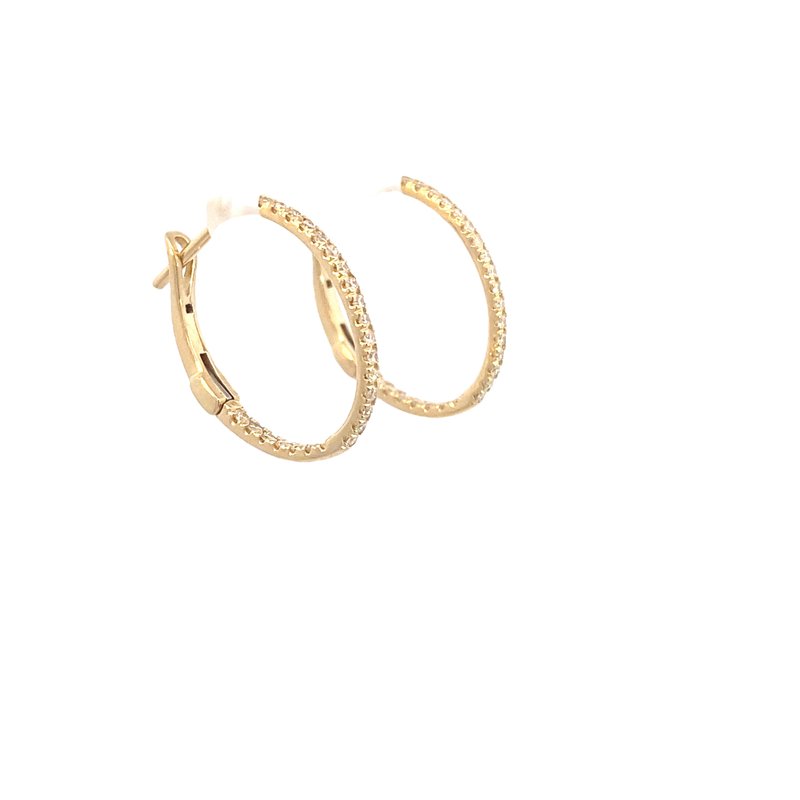 Earrings - oval diamond hoops inside - out 14kt yellow gold .33ct - Gaines Jewelers