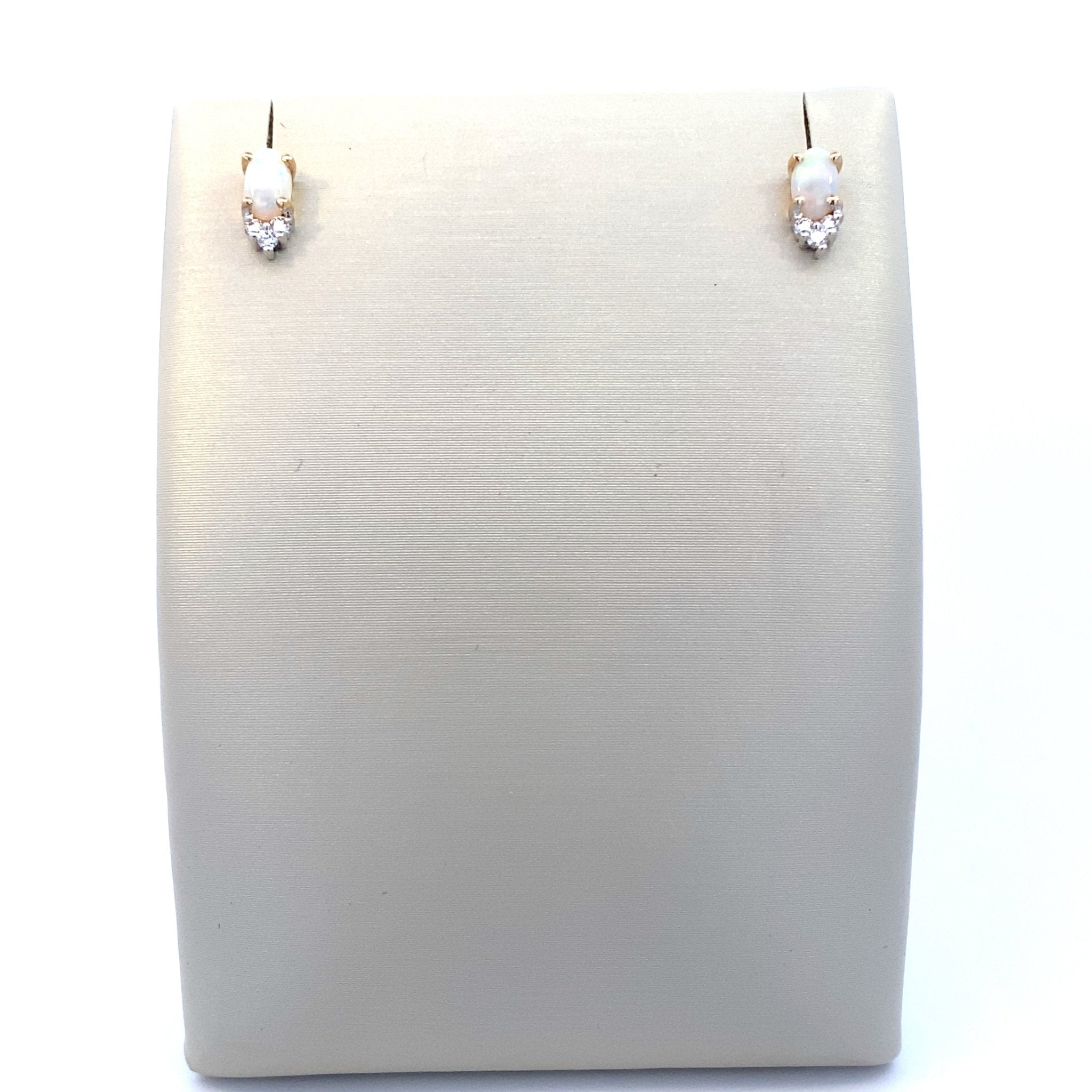 Earrings - oval opal & diamond studs 14kt yellow gold - Gaines Jewelers