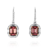****Earrings - pink tourmaline surrounded by diamonds dangles 18kt white gold - Gaines Jewelers