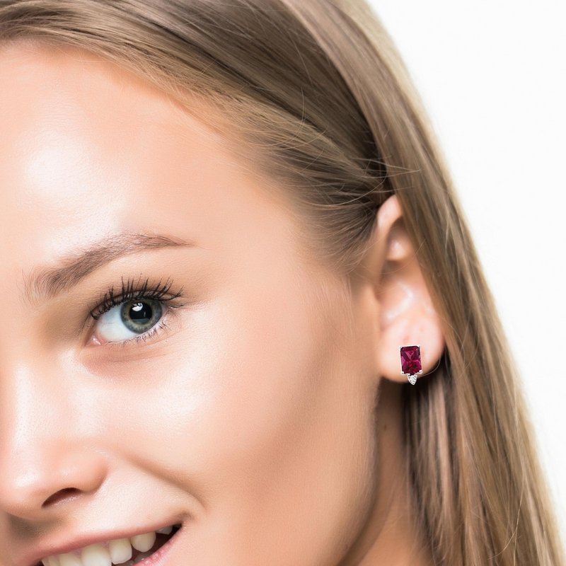 Earrings- rhodolite garnet earrings accented with diamond at bottom 14kt white gold - Gaines Jewelers
