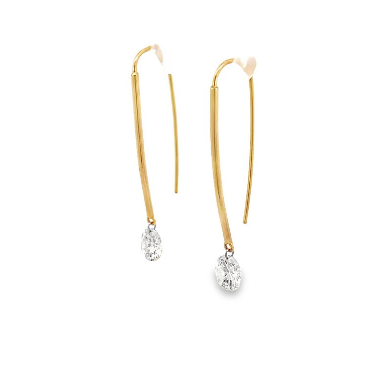 Earrings- round diamonds dangling from hook 14kt yellow gold - Gaines Jewelers