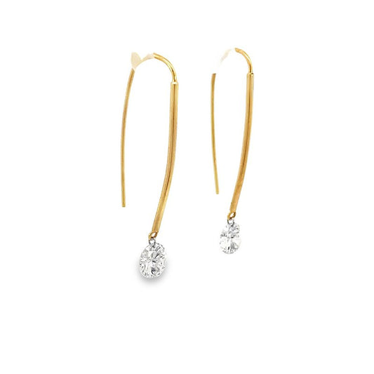 Earrings- round diamonds dangling from hook 14kt yellow gold - Gaines Jewelers