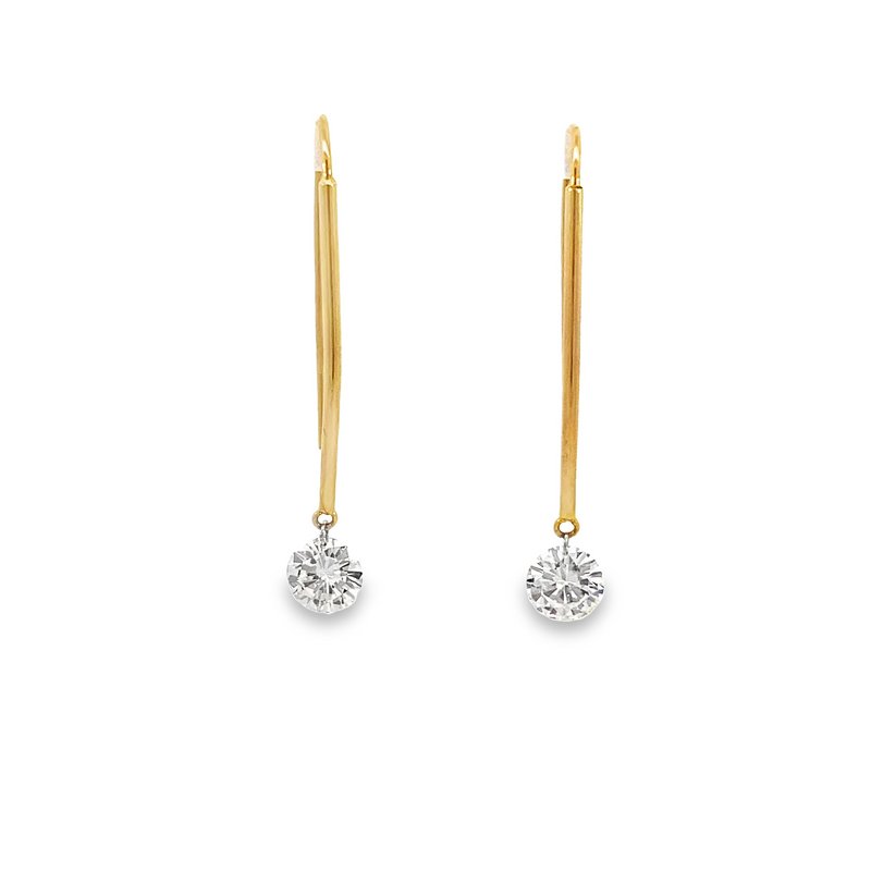 Earrings- round diamonds dangling from hook 14kt yellow gold - Gaines Jewelers