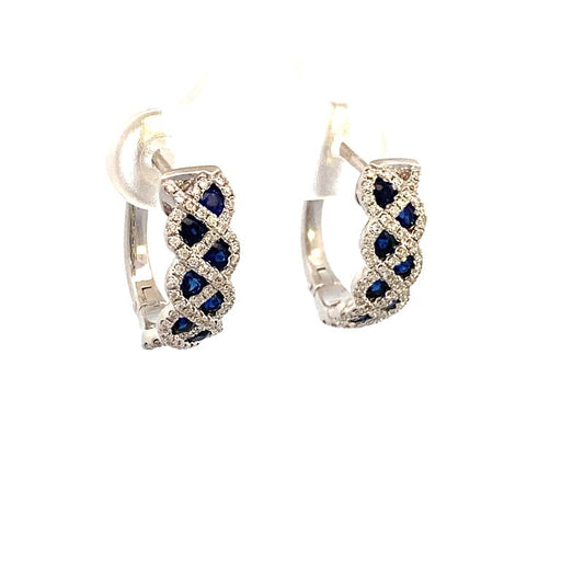 Earrings - sapphire & diamond semi hoops 18kt white gold - Gaines Jewelers