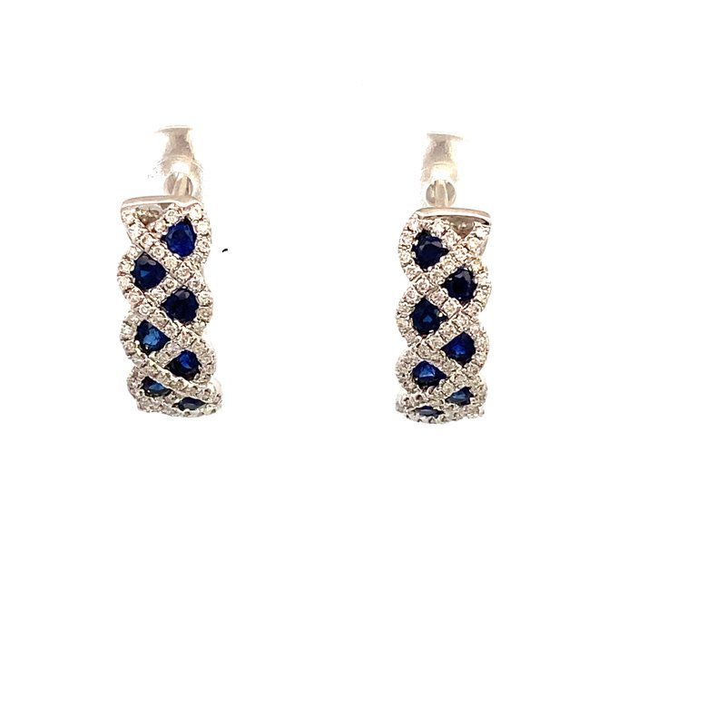 Earrings - sapphire & diamond semi hoops 18kt white gold - Gaines Jewelers