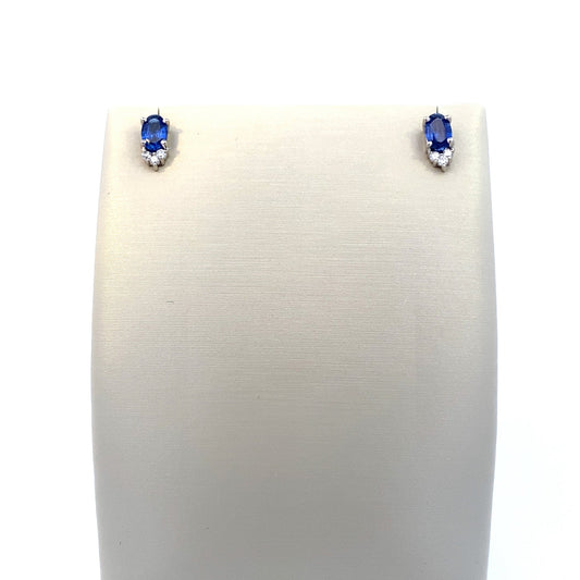 Earrings - sapphire & diamond studs 14kt white gold - Gaines Jewelers