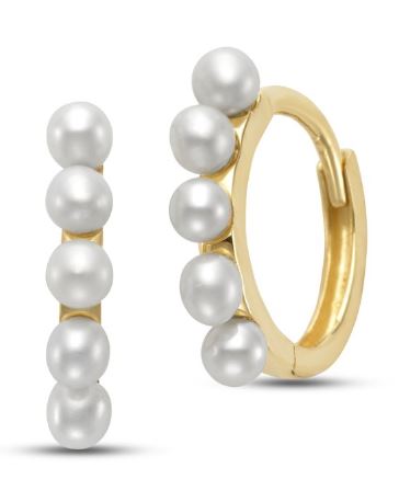 Earrings set with fresh water pearls huggie style 14kt yellow gold - Gaines Jewelers