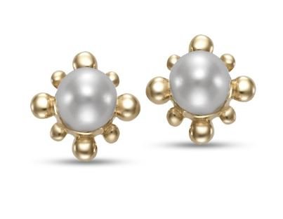 Earrings set with tiny fresh water pearls in floral cluster 14kt yellow gold - Mastoloni - Gaines Jewelers