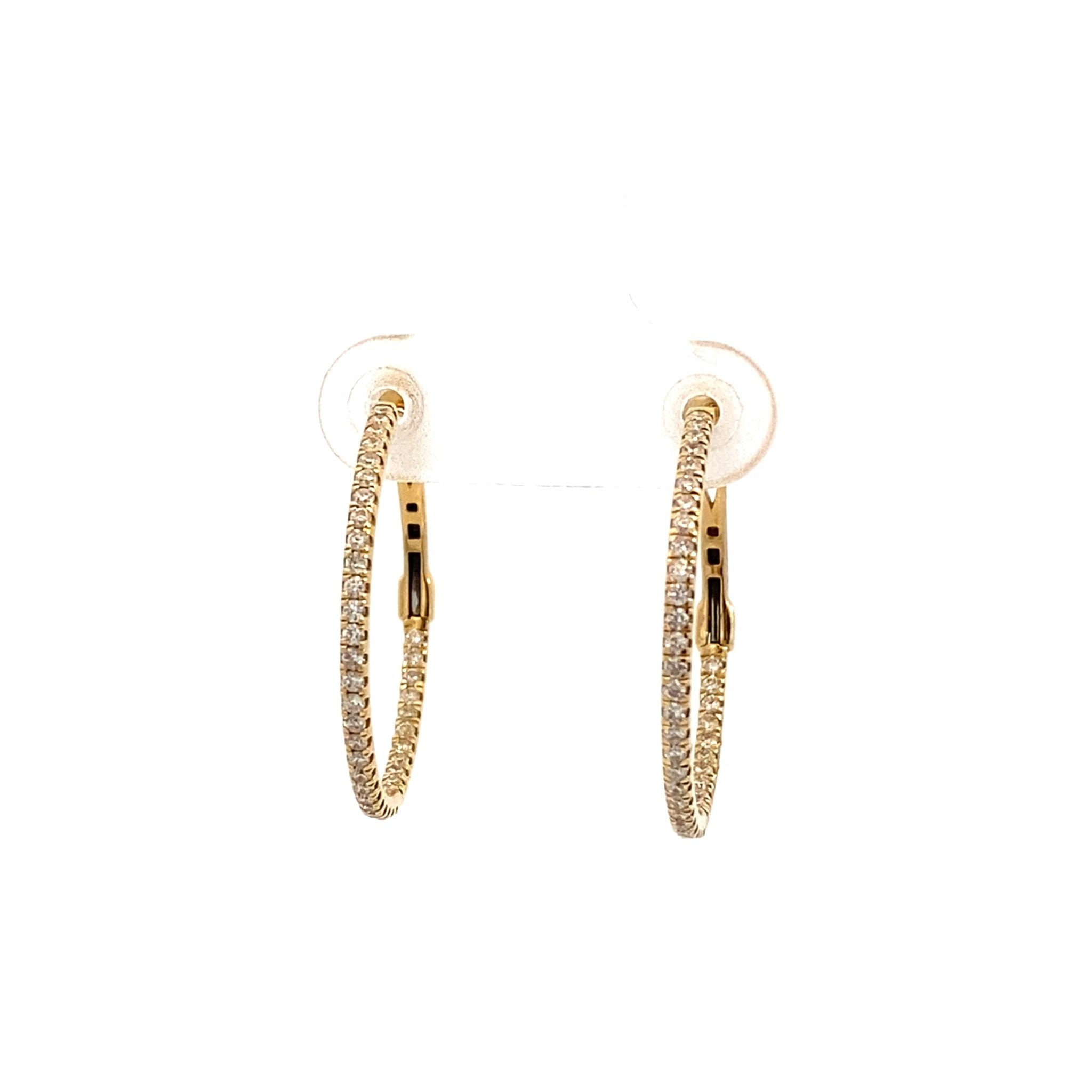 Earrings small diamond hoops set inside-out 1.21ct 14kt yellow gold- Amba Gems - Gaines Jewelers