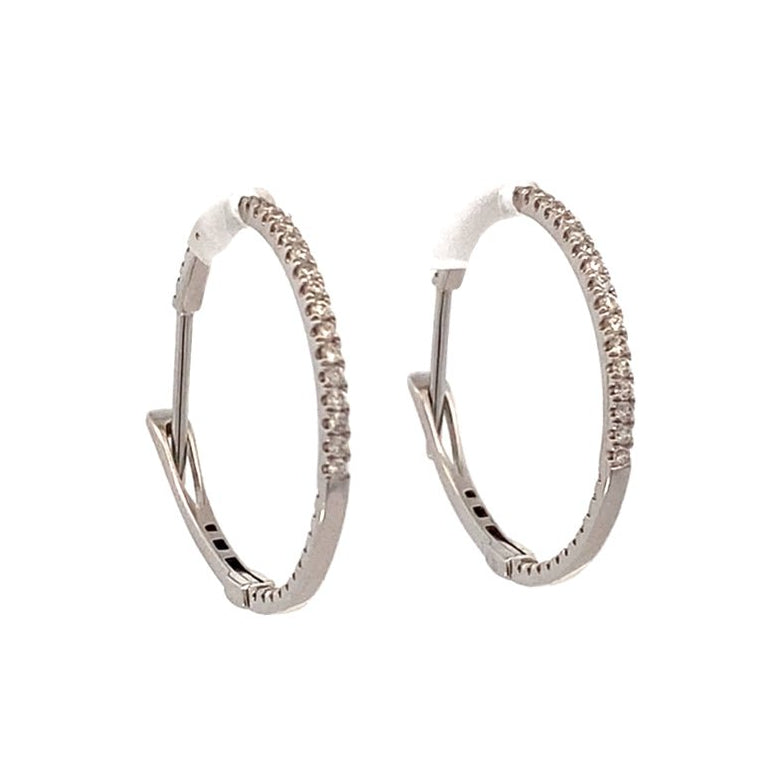 Earrings small hoops set with diamonds inside - out 1.27ct 14kt white gold - Gaines Jewelers