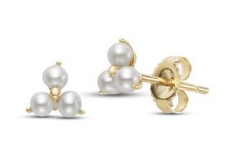 Earrings with a trio of tiny fresh water pearls 14kt yellow gold - Mastoloni - Gaines Jewelers