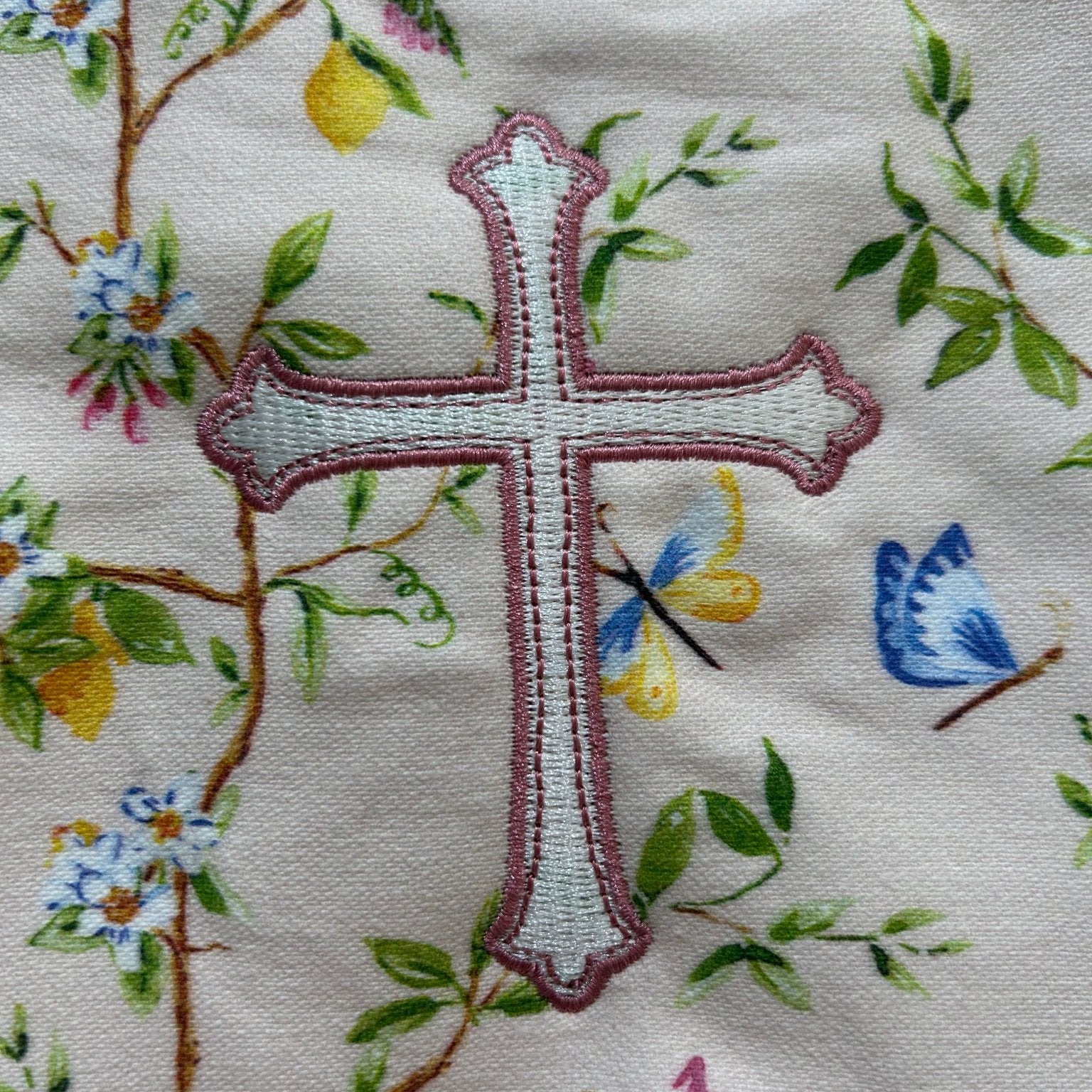 Easter Basket - Sylvia's Summer with Pink Embroidered Cross - Petite Keep - Gaines Jewelers