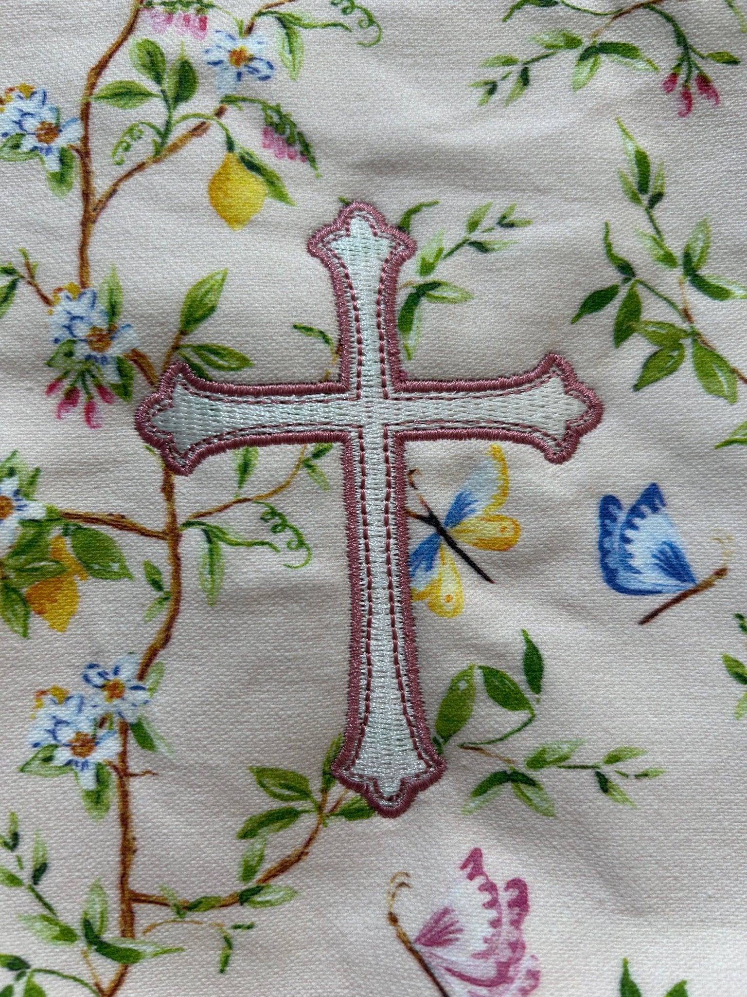 Easter Basket - Sylvia's Summer with Pink Embroidered Cross - Petite Keep - Gaines Jewelers