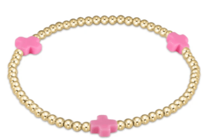 egirl Signature Cross Gold Pattern 3mm Bead Bracelet - Bright Pink - enewton - Gaines Jewelers