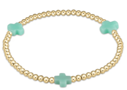 egirl Signature Cross Gold Pattern 3mm Bead Bracelet - Mint - enewton - Gaines Jewelers