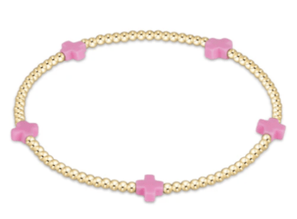 Egirl Signature Cross Small Gold Pattern 2mm Bead Bracelet - Bright Pink - enewton - Gaines Jewelers