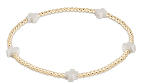 egirl Signature Cross Small Gold Pattern 2mm Bead Bracelet - Off - White - Enewton - Gaines Jewelers