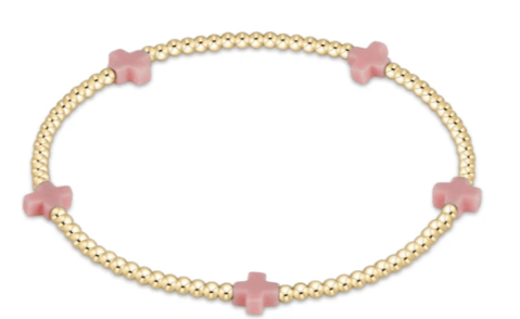 egirl Signature Cross Small Gold Pattern 2mm Bead Bracelet - Pink - Enewton - Gaines Jewelers
